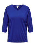 Only Carmakoma Ladies Carlinne V-Neck 3/4 Plus Size Regular Fit Top-SURF BLUE - Borderland Muff