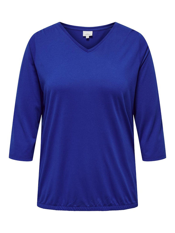 Only Carmakoma Ladies Carlinne V-Neck 3/4 Plus Size Regular Fit Top-SURF BLUE - Borderland Muff