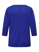 Only Carmakoma Ladies Carlinne V-Neck 3/4 Plus Size Regular Fit Top-SURF BLUE - Borderland Muff