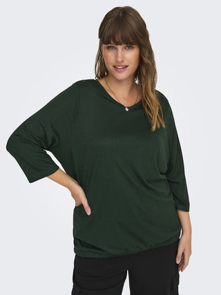 Only Carmakoma Ladies Carlinne V-Neck 3/4 Plus Size Regular Fit Top-SCARAB - Borderland Muff