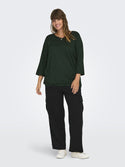 Only Carmakoma Ladies Carlinne V-Neck 3/4 Plus Size Regular Fit Top-SCARAB - Borderland Muff