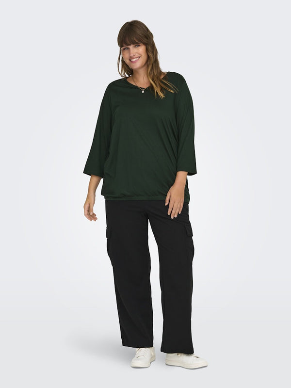 Only Carmakoma Ladies Carlinne V-Neck 3/4 Plus Size Regular Fit Top-SCARAB - Borderland Muff