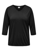Only Carmakoma Ladies Carlinne V-Neck 3/4 Plus Size Regular Fit Top-BLACK - Borderland Muff