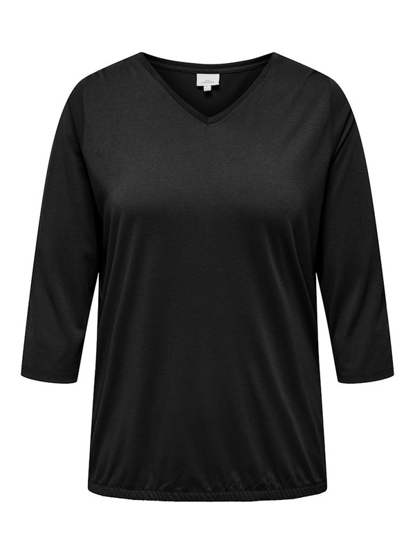 Only Carmakoma Ladies Carlinne V-Neck 3/4 Plus Size Regular Fit Top-BLACK - Borderland Muff
