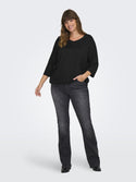Only Carmakoma Ladies Carlinne V-Neck 3/4 Plus Size Regular Fit Top-BLACK - Borderland Muff