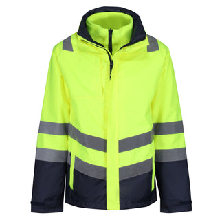 Regatta Mens Pro Hi Vis 3 In 1 Waterproof Breathable Windproof Work Jacket-HIVIZ YELNVY - Borderland Muff