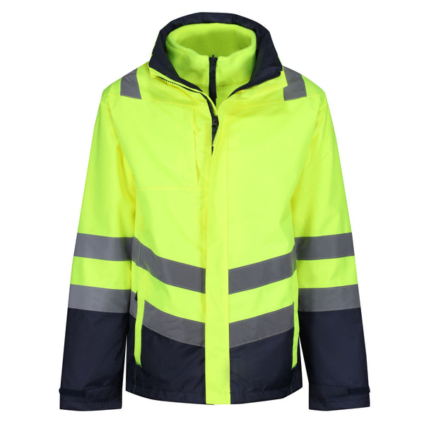 Regatta Mens Pro Hi Vis 3 In 1 Waterproof Breathable Windproof Work Jacket-HIVIZ YELNVY - Borderland Muff