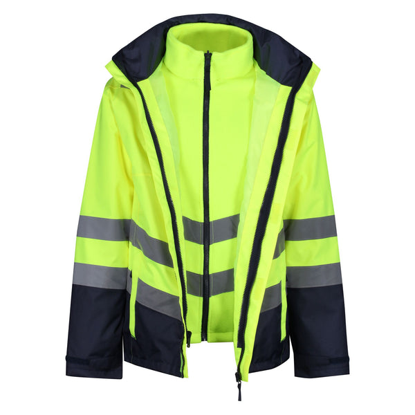 Regatta Mens Pro Hi Vis 3 In 1 Waterproof Breathable Windproof Work Jacket-HIVIZ YELNVY - Borderland Muff