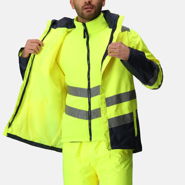 Regatta Mens Pro Hi Vis 3 In 1 Waterproof Breathable Windproof Work Jacket-HIVIZ YELNVY - Borderland Muff
