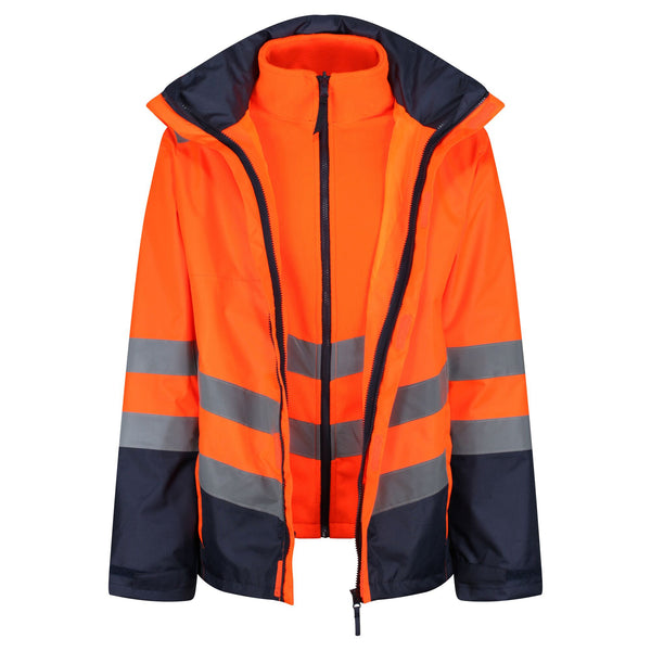 Regatta Mens Pro Hi Vis 3 In 1 Waterproof Breathable Windproof Work Jacket-HIVIZ ORANVY - Borderland Muff