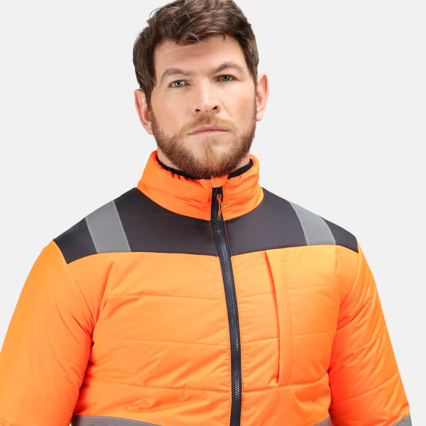 Regatta Mens Pro Hi Vis Thermal Work Jacket-HIVIZ ORANVY - Borderland Muff