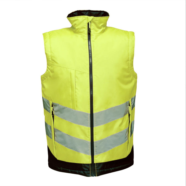 Regatta Mens Pro Hi Vis Waterproof Windproof Breathable Insulated Work Bodywarmer -HIVIZ YELNVY - Borderland Muff