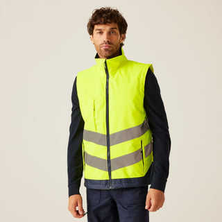 Regatta Mens Pro Hi Vis Waterproof Windproof Breathable Insulated Work Bodywarmer -HIVIZ YELNVY - Borderland Muff