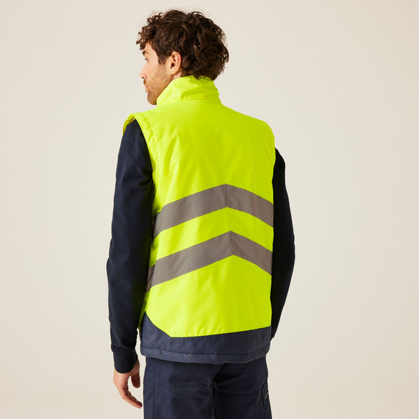 Regatta Mens Pro Hi Vis Waterproof Windproof Breathable Insulated Work Bodywarmer -HIVIZ YELNVY - Borderland Muff