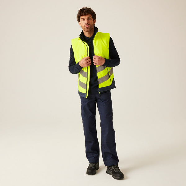 Regatta Mens Pro Hi Vis Waterproof Windproof Breathable Insulated Work Bodywarmer -HIVIZ YELNVY - Borderland Muff