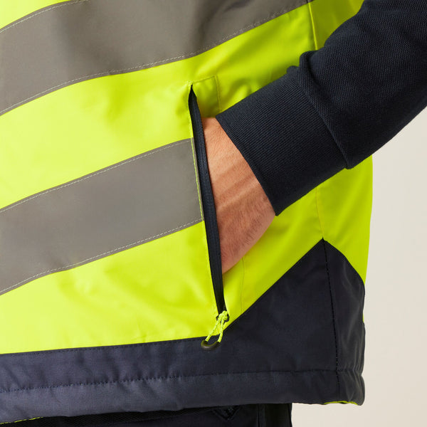 Regatta Mens Pro Hi Vis Waterproof Windproof Breathable Insulated Work Bodywarmer -HIVIZ YELNVY - Borderland Muff