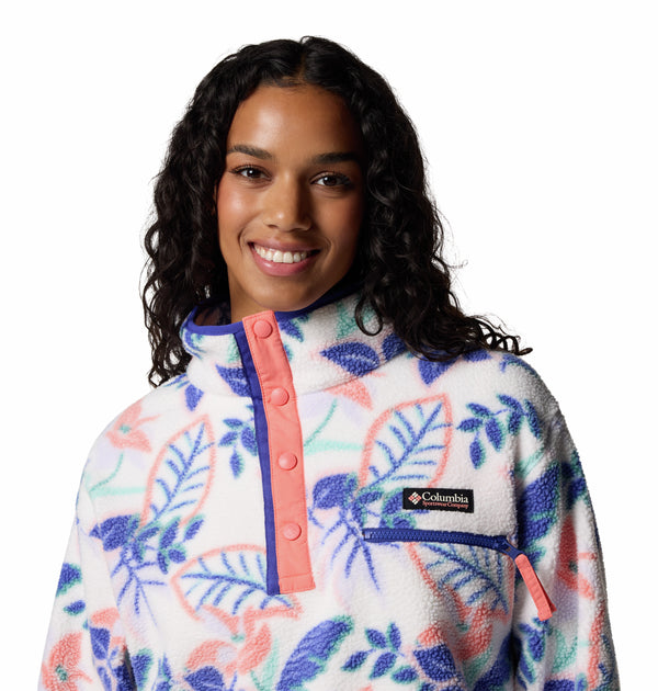 Columbia Ladies Helvetia II Cropped Half Snap Regular Fit Patterned Fleece-SEA SPRAY - Borderland Muff