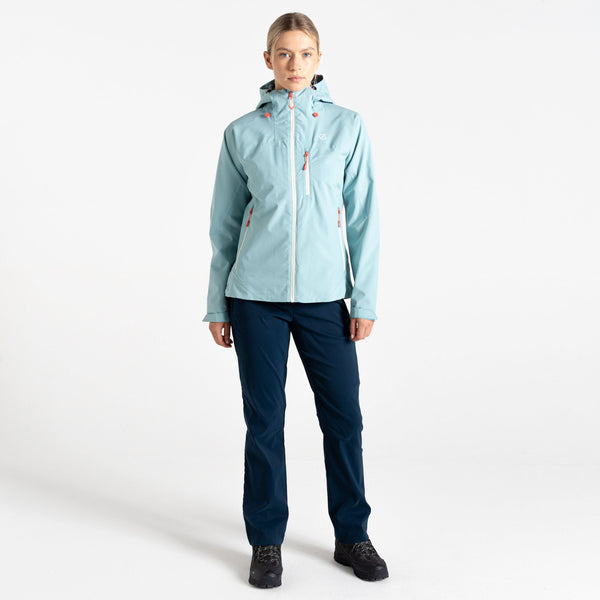 Dare2b Ladies Torrek II Highly Waterproof Breathable Windproof Comfiort Stretch Hooded Walking Hiking Jacket-AQUA - Borderland Muff