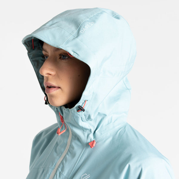 Dare2b Ladies Torrek II Highly Waterproof Breathable Windproof Comfiort Stretch Hooded Walking Hiking Jacket-AQUA - Borderland Muff