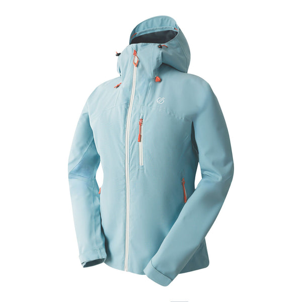Dare2b Ladies Torrek II Highly Waterproof Breathable Windproof Comfiort Stretch Hooded Walking Hiking Jacket-AQUA - Borderland Muff