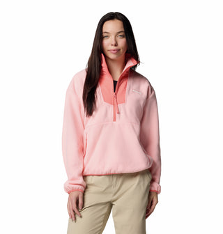Columbia Ladies Sequoia Grove Cropped 1/2 Zip Overhead Fleece-PINK - Borderland Muff