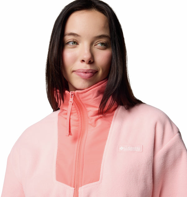 Columbia Ladies Sequoia Grove Cropped 1/2 Zip Overhead Fleece-PINK - Borderland Muff
