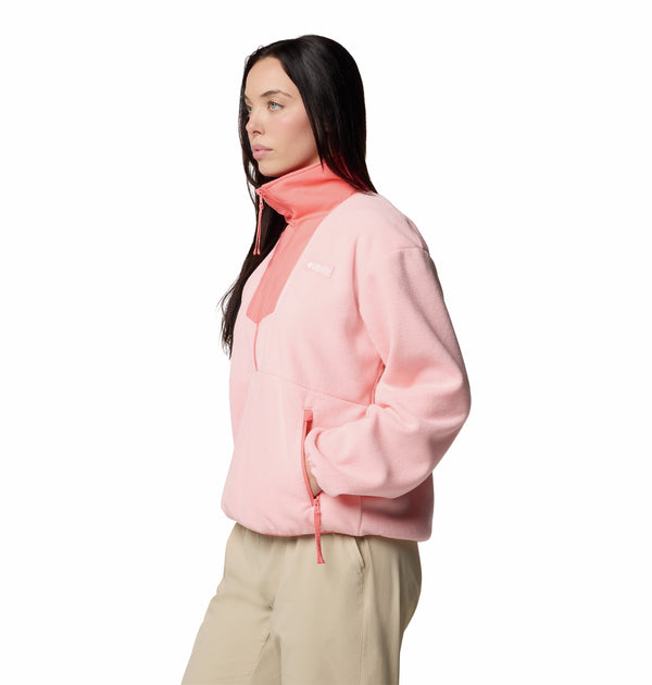 Columbia Ladies Sequoia Grove Cropped 1/2 Zip Overhead Fleece-PINK - Borderland Muff