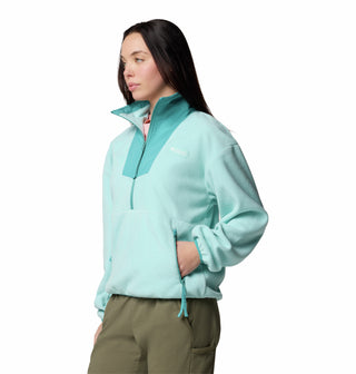 Columbia Ladies Sequoia Grove Cropped 1/2 Zip Overhead Fleece-TEAL - Borderland Muff