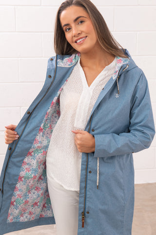 Lighthouse Ladies Pippa 3/4 Waterproof Breathable Jacket-SOFT DENIM - Borderland Muff