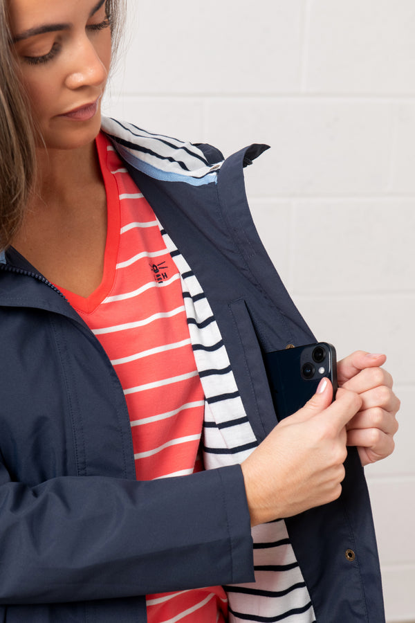 Lighthouse Ladies Long Beachcomber II Waterproof Breathable Jacket-NAVY - Borderland Muff