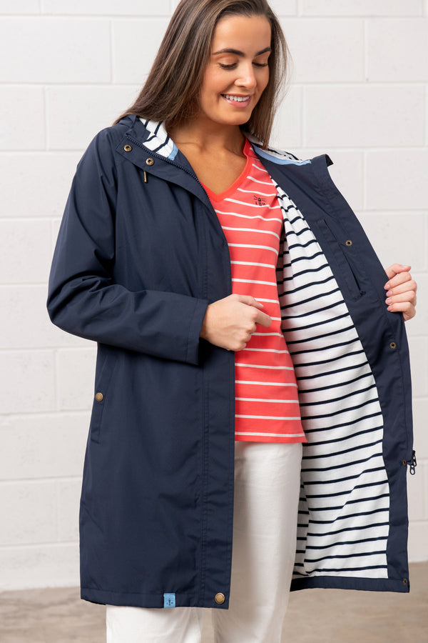 Lighthouse Ladies Long Beachcomber II Waterproof Breathable Jacket-NAVY - Borderland Muff