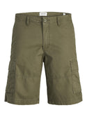 Jack & Jones Mens Relaxed Fit Cotton Cole Cargo Shorts-OLIVE - Borderland Muff