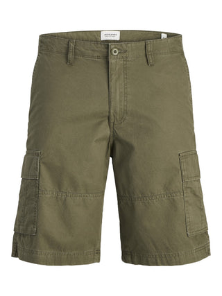 Jack & Jones Mens Relaxed Fit Cotton Cole Cargo Shorts-OLIVE - Borderland Muff