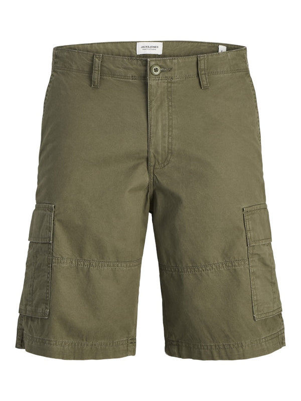 Jack & Jones Mens Relaxed Fit Cotton Cole Cargo Shorts-OLIVE - Borderland Muff