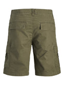 Jack & Jones Mens Relaxed Fit Cotton Cole Cargo Shorts-OLIVE - Borderland Muff