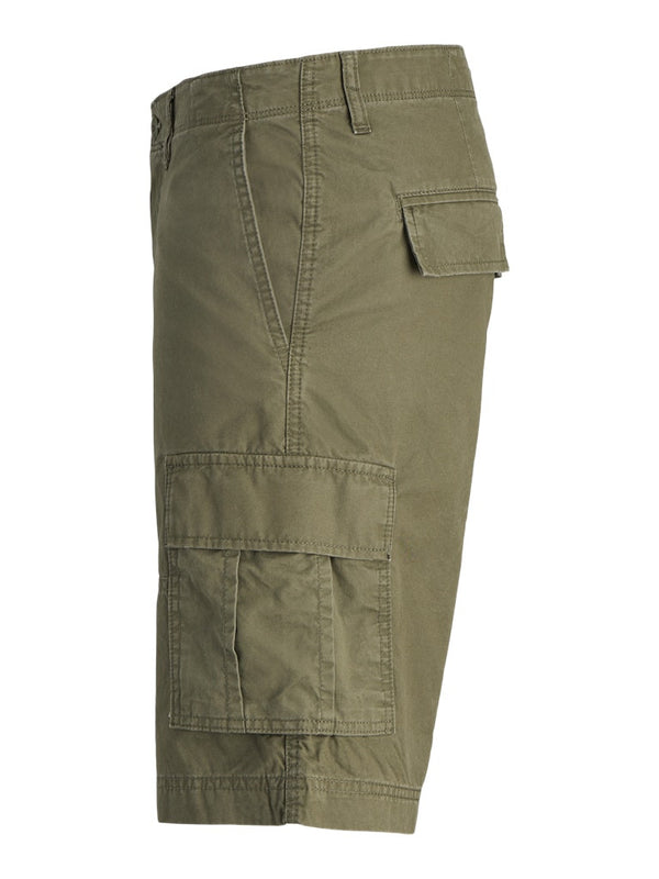 Jack & Jones Mens Relaxed Fit Cotton Cole Cargo Shorts-OLIVE - Borderland Muff