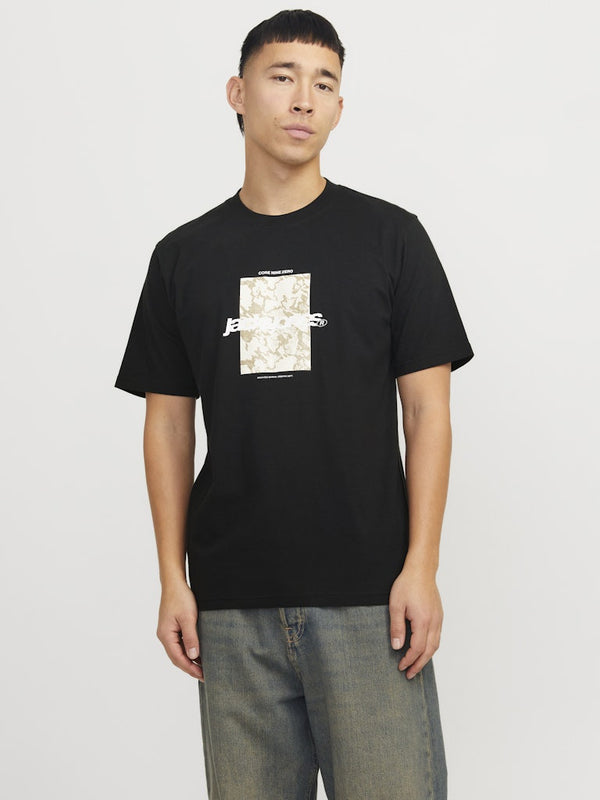 Jack & Jones Mens Regular Fit 100% Cotton Tarmac T-Shirt-BLACK - Borderland Muff