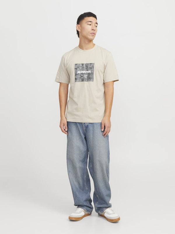 Jack & Jones Mens Regular Fit 100% Cotton Tarmac T-Shirt-CREAM - Borderland Muff