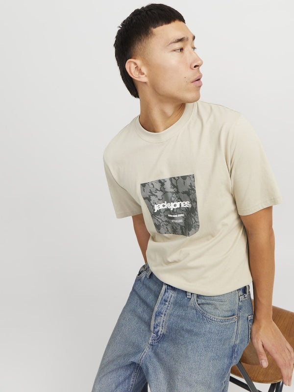 Jack & Jones Mens Regular Fit 100% Cotton Tarmac T-Shirt-CREAM - Borderland Muff