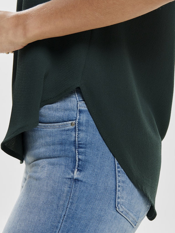 ONLY ONLVIC Women's Short Sleeve Solid Top | Recycled Fabric Zip-Back Blouse - Borderland Muff