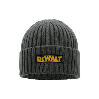 DeWalt Indianapolis Knitted Beanie Hat – black winter workwear hat with stretch ribbed hem and woven logo badge