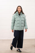 Ladies Lighthouse Margot Short Padded Jacket | Sage, Navy & Cream - Borderland Muff
