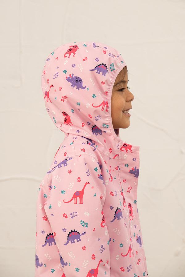 Lighthouse Girls Freya Waterproof Jacket – Pink Dino or Blue Garden Print - Borderland Muff