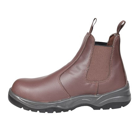 Fort Nelson FF103 Slip On Leather Safety Boot-BROWN - Borderland Muff