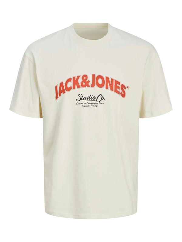 Jack & Jones Mens Relaxed Fit 100% Cotton Bronx T-shirt-CREAM - Borderland Muff