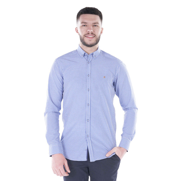 Mineral Men's Maribo Long Sleeve Gingham Shirt-ROYAL BLUE - Borderland Muff