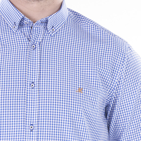 Mineral Men's Maribo Long Sleeve Gingham Shirt-ROYAL BLUE - Borderland Muff