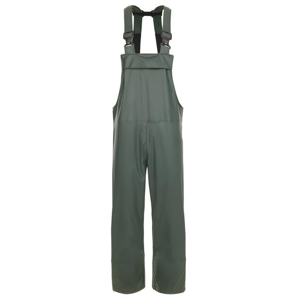 Green bib overalls on a white background