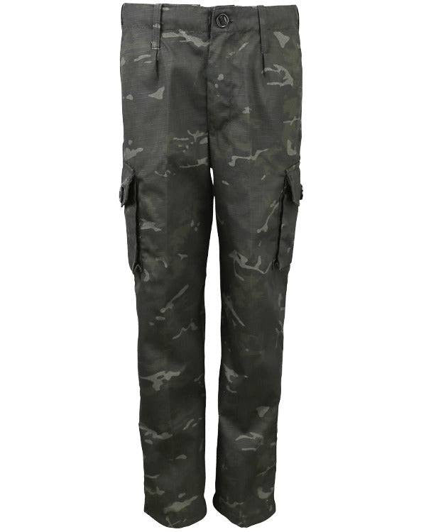 Kombat Kids Camo Trousers in BTP Black – 6 pockets, zip fly, polycotton ripstop