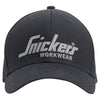 Snickers Workwear Logo Baseball Cap in Black – adjustable strap, pre-curved visor, and ventilation holes